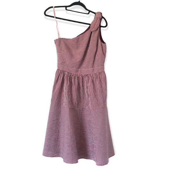Gal Meets Glam Dresses & Skirts - Gal Meets Glam One Shoulder Striped Seersucker Midi Dress women's size 4